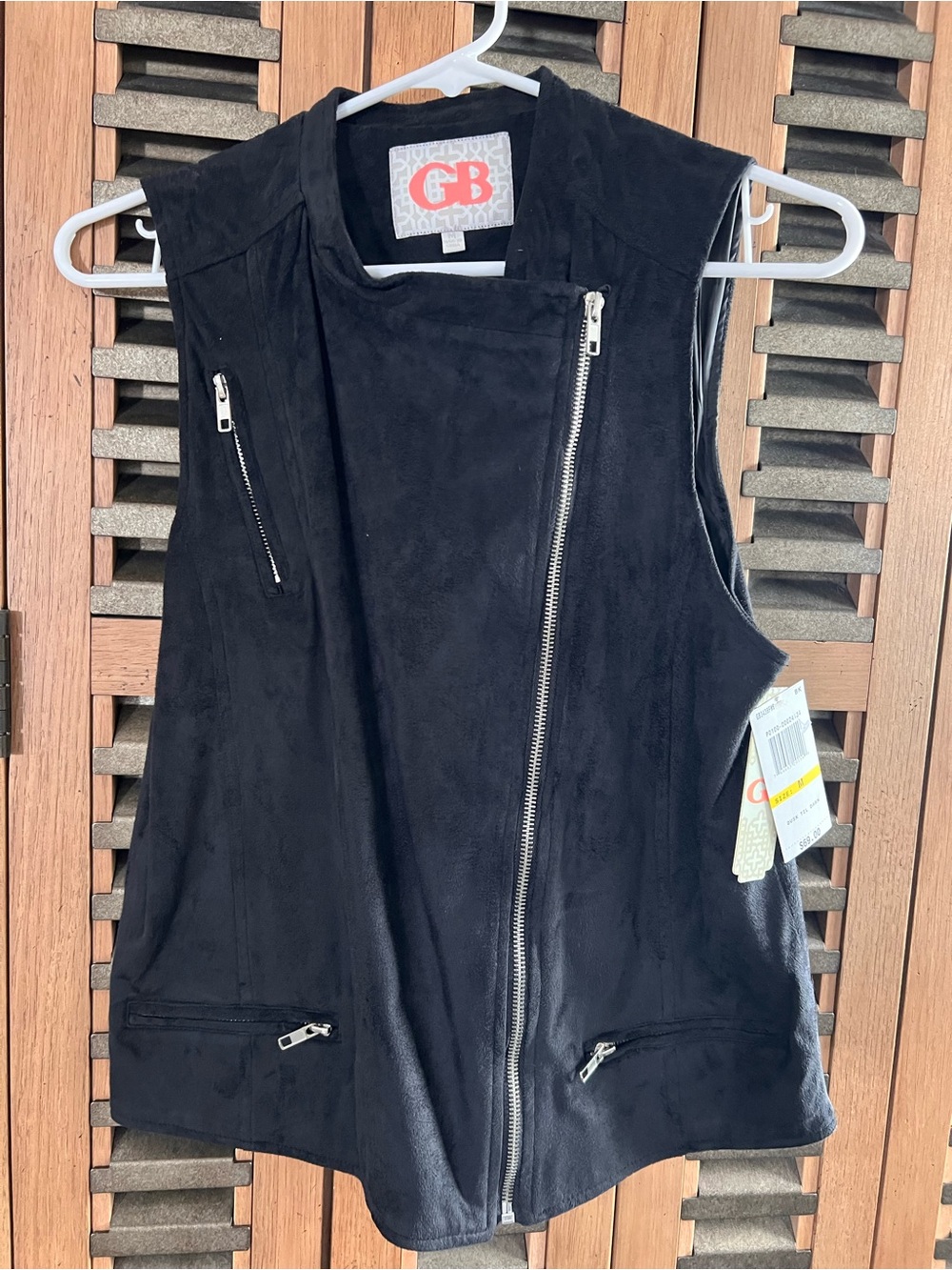 Gianni Bini Black Faux Suede Sleeveless Moto Vest with Silver Hardware